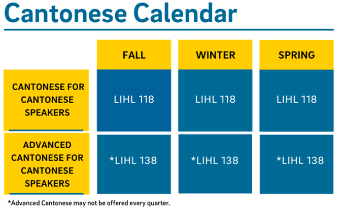 Cantonese Course Calendar